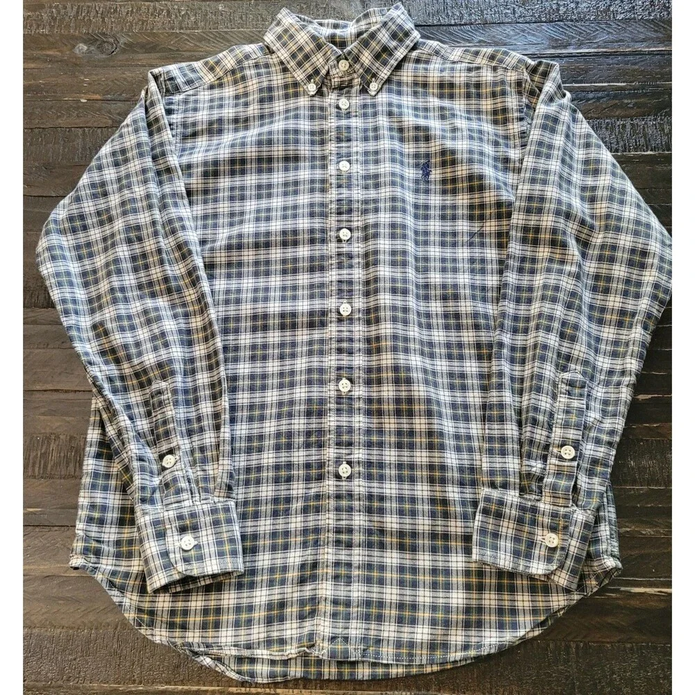Ralph Lauren Boy's Blake 100% Cotton Plaid Polo Shirt Size M 12/14